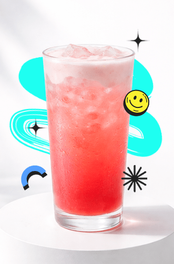 A refreshing Berry Lemon Twist Recipe drink in a tall glass with ice and light foam, placed on a white podium with a bright aesthetic background