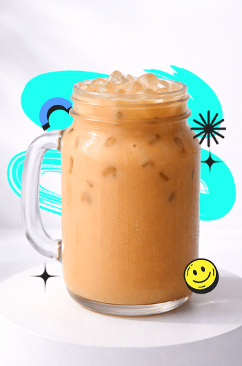 A creamy Bubble Tea Wintermelon Recipe drink in a mason jar with ice placed on a white podium with a bright aesthetic background
