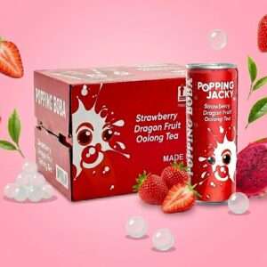 Popping Jacky - Strawberry Dragon Fruit Oolong Tea with Popping Boba (240ml) x 12 cans
